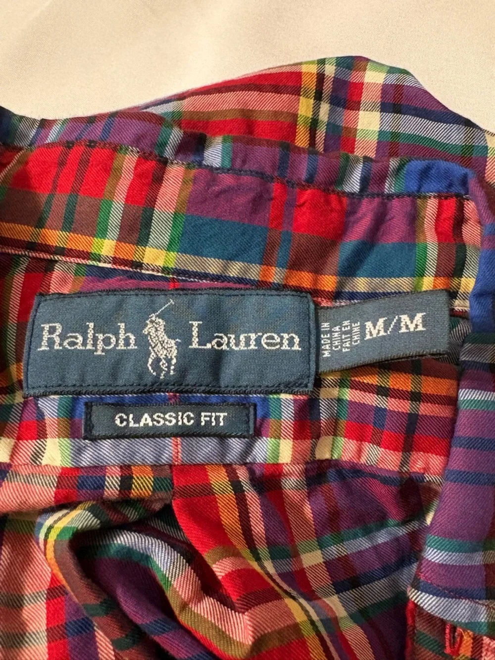 Ralph Lauren Classic Button Down Shirt Mens M Red Blue‎ Plaid Pony Cotton